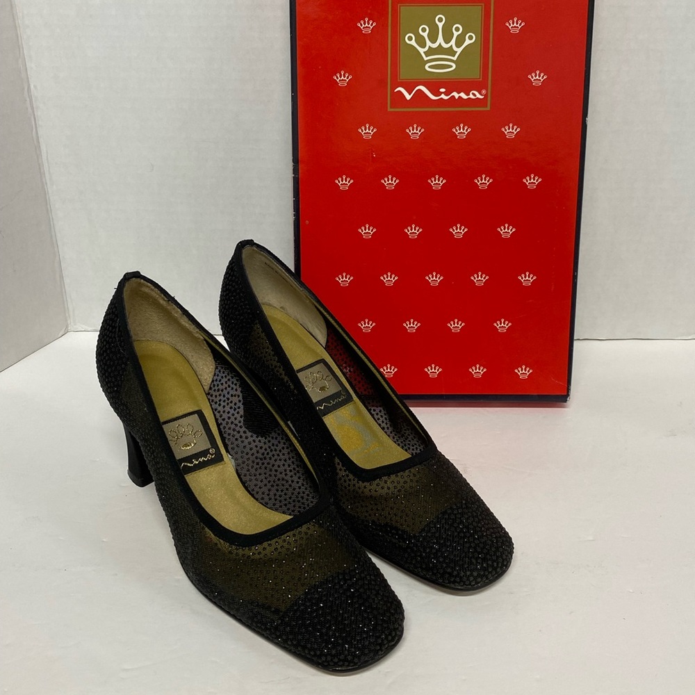 Black Mesh Pumps with Sparkle Sz 6M by Nina